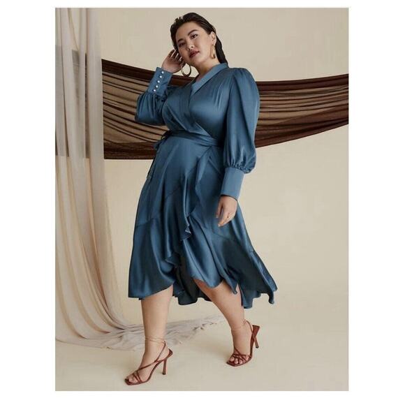 Eloquii Rose Satin Wrap Midi Dress - Picture 13 of 13